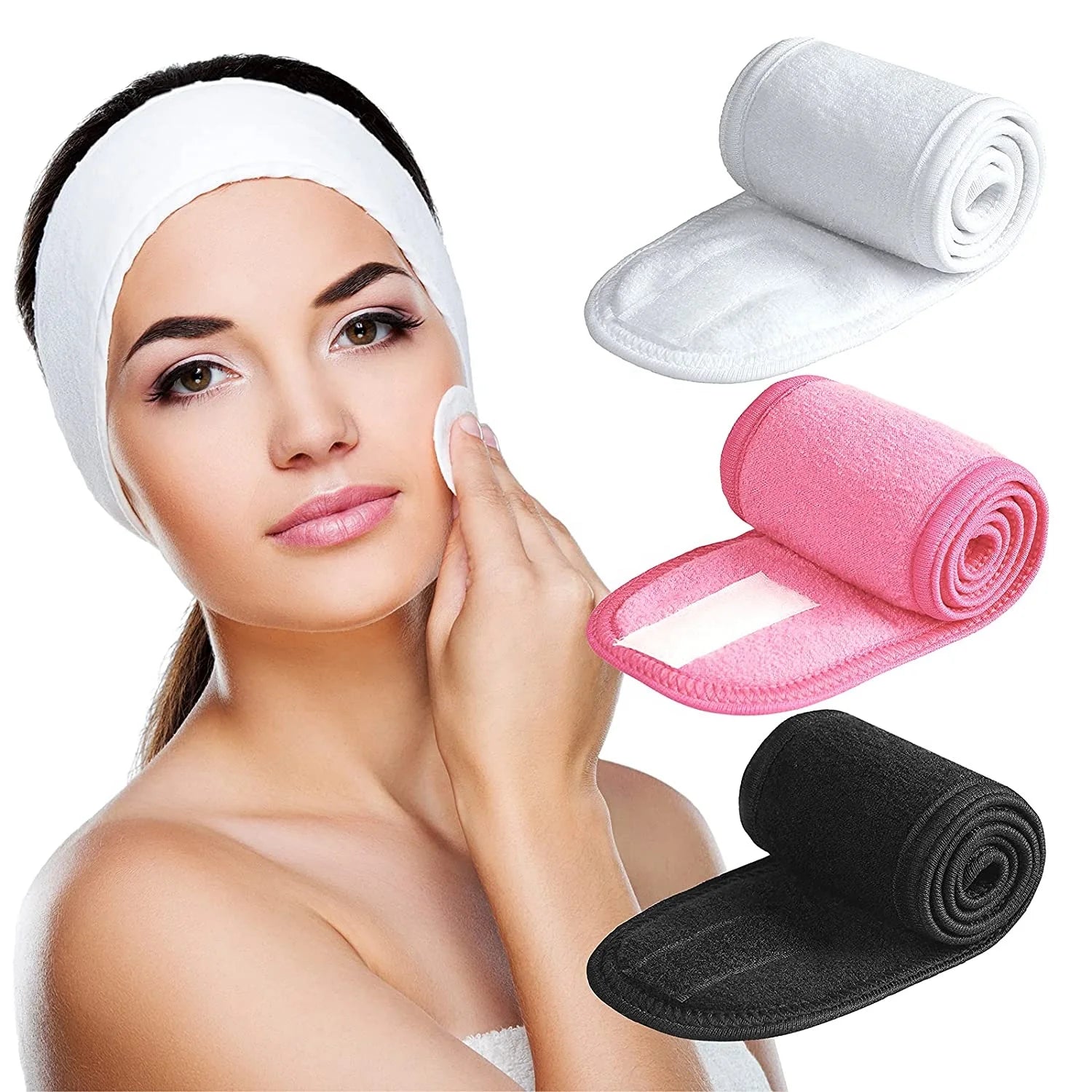 Facial Spa Towel Headband Makeup Shower Bath Sport Headband Adjustable Head Band with Tape