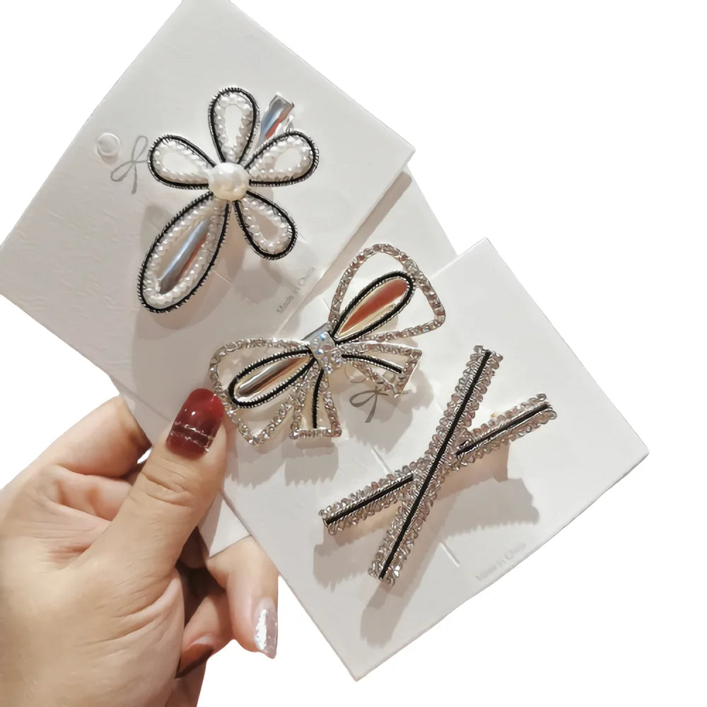 Wholesale Cute Girl Pearl Bow Rhinestone Hairpin Woman Elegant Hair Accessories