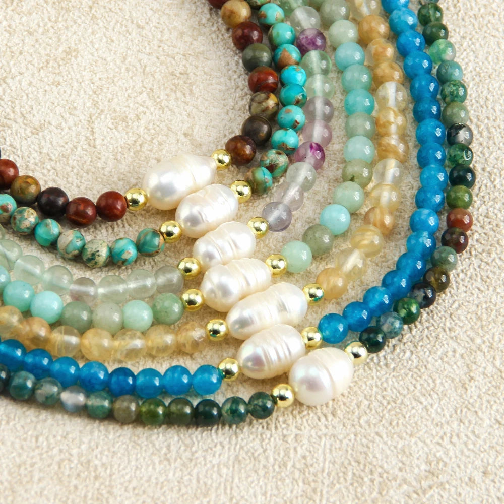 Spring Fashion Bohemian Personalized Jewelry 4mm Multicolor Natural Stone Handmade Irregular Freshwater Pearl  Choker Necklace