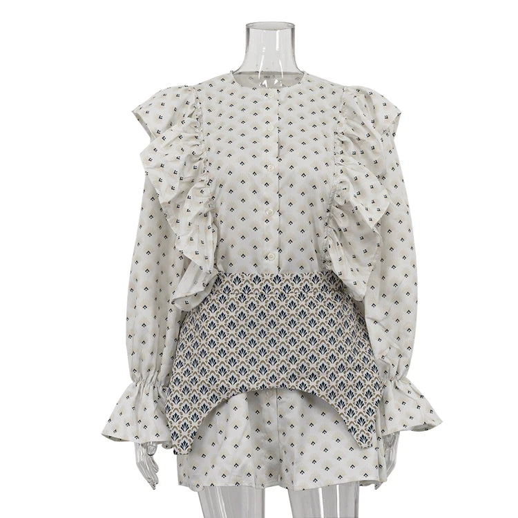 2025 New Summer Casual Corset Ruffle Long Sleeve Shirt Dress For Women Button Up Short