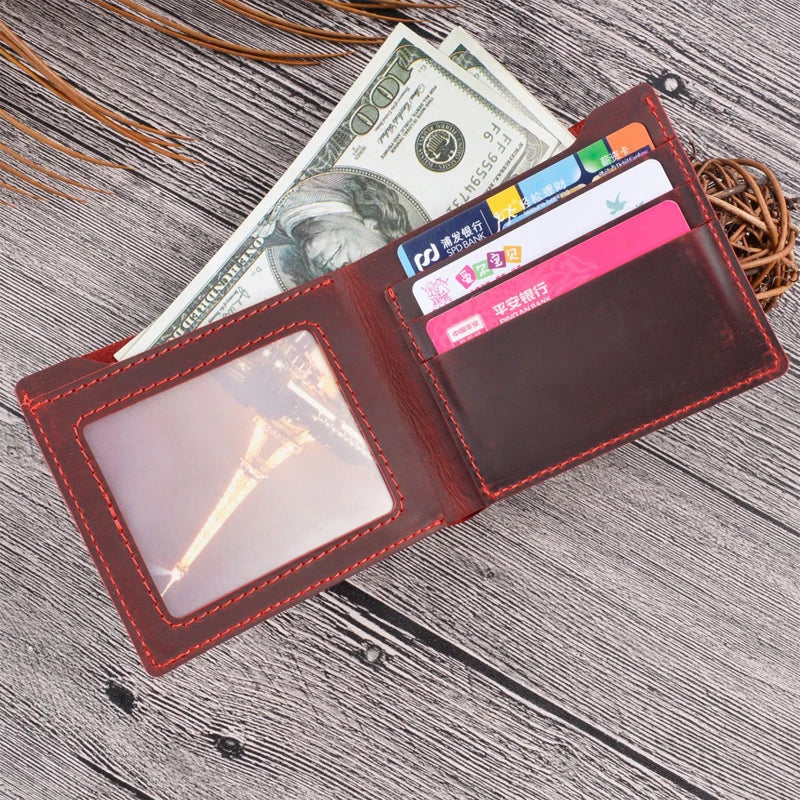 Wholesale Custom Cowhide Short Card Holder Wallet Crazy Horse Genuine Leather Wallets for Men