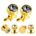 Wholesale Crystal Diamond Gold Plated Cufflinks Stud Set Custom Mens Suit Shirt Fashion Accessory Wedding Tuxedo Trendy Jewelry