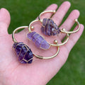 Factory Wholesale Custom Rough Raw Amethyst Open Cuff Bracelet Brass Copper Wire Wrapped Gemstone Crystal Open Bangle Jewelry