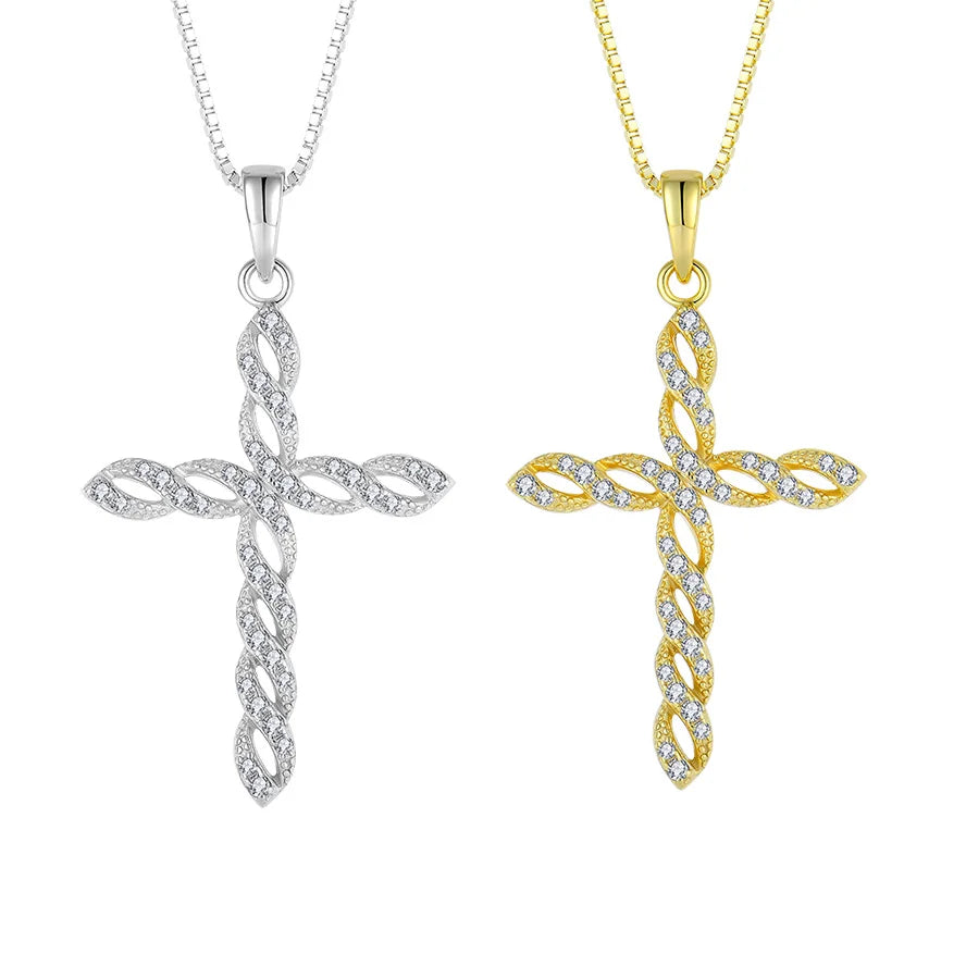 925 Sterling Silver Cross Pendant Necklace Religious Christ Christian Jesus Mini Zircon Diamond CZ Men Women Jewelry