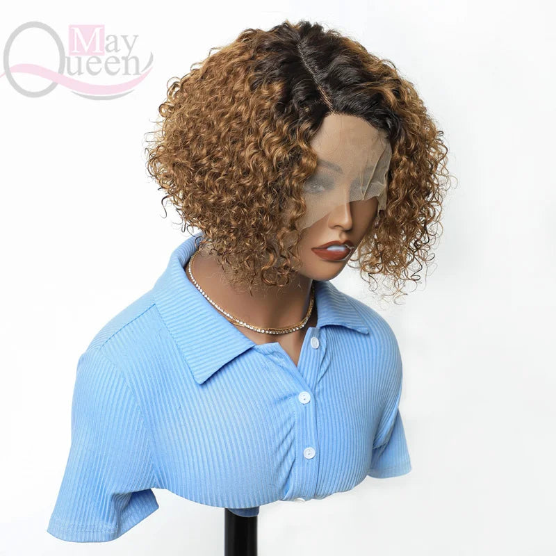 Wholesale Human Hair Wig Machine Made Short Length 1B/30 Color Side Part Curly Wig 100% Human Hair Salon Supplies