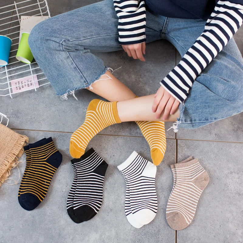 HF Summer Women's Cartoon Breathable Sustainable Crew Thin Socks 100% Cotton Knitted Black White