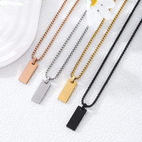 Custom Stainless Steel Square Pendant Gold Plated Engraved Necklace with Link Chain Classic Style