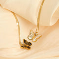 Light Luxury Retro Fashion Stainless Steel Butterfly Necklace Black White Drop Oil Agate Pendant Gold Wedding Engagement Gift