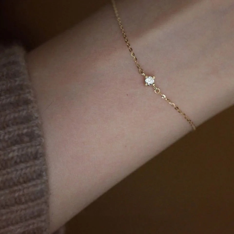 Dainty Jewelry 14k Gold Plated 925 Sterling Silver Minimalist Zircon Bracelet for Women
