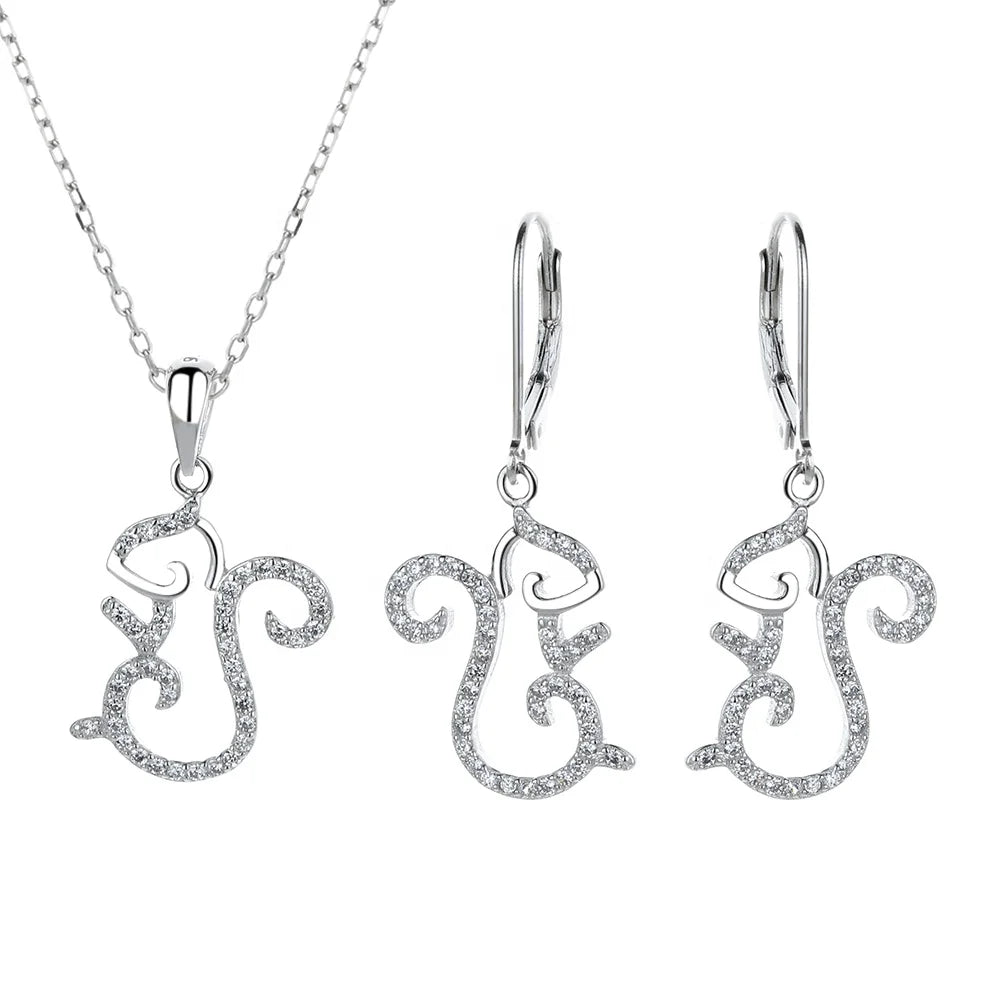 New Sterling Silver Female Cartoon Earrings Cute Pendant Necklace Style Mouse Pendant Animal Earrings Manufacturer
