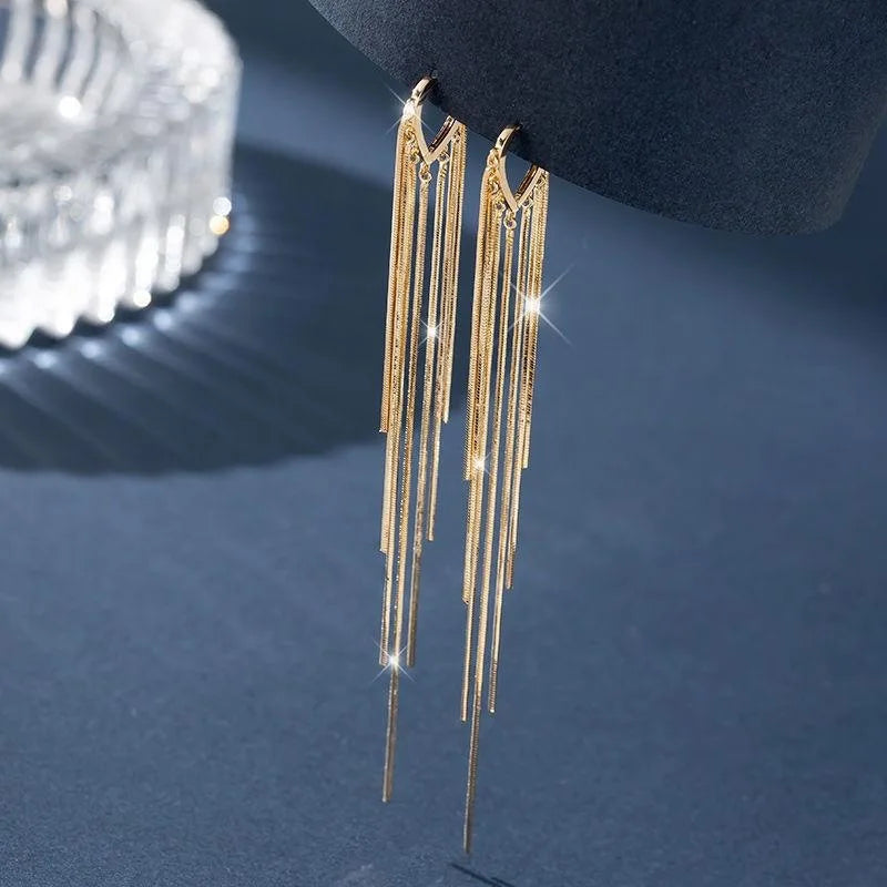 Real Gold Electroplated Silver Needle Long Tassel Earring Circle Tassel Thread Earring Women Minimalist Drop Earrings