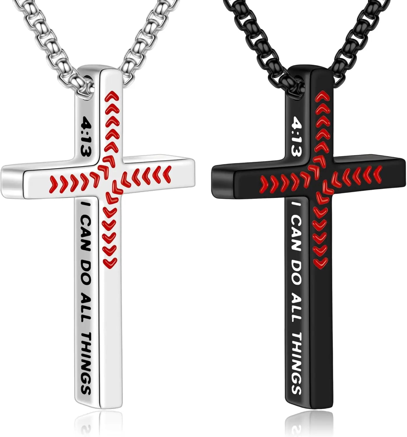 Christian Baseball Cross Pendant Necklace 2 Pcs Stainless Steel Bible Verse Bamboo Chain 22 Inch Religious Gift for Men