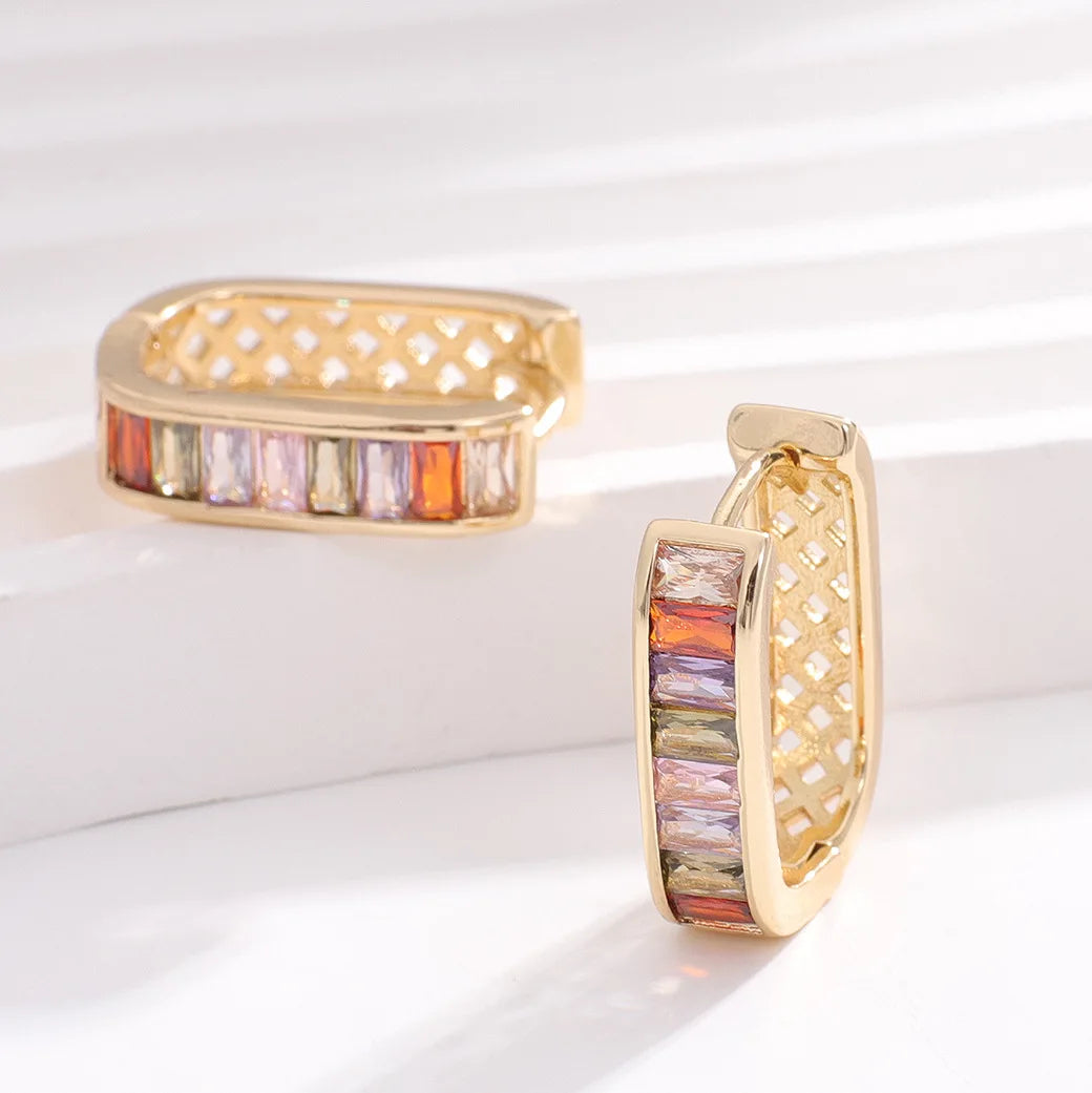 New Arrival Trendy Hip Hop Geometric Square Brass Hoop Earrings with Zircon Hot Sale for Women