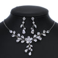 Elegant Wedding Jewelry Temperament Bridal Jewelry Set Simple Plant Shape White Gold Necklace Earrings Set for Women