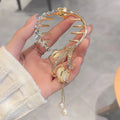 Exquisite Rhinestone Tulip Flower Hairpin Ponytail Buckle Women Gifts Crystal Barrette Accessories Pearl Tassel Hair Clip