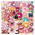 50Pcs Cute Pink Donuts Dessert Cake Girl Paper Decals Waterproof Diy Decorative Sticker