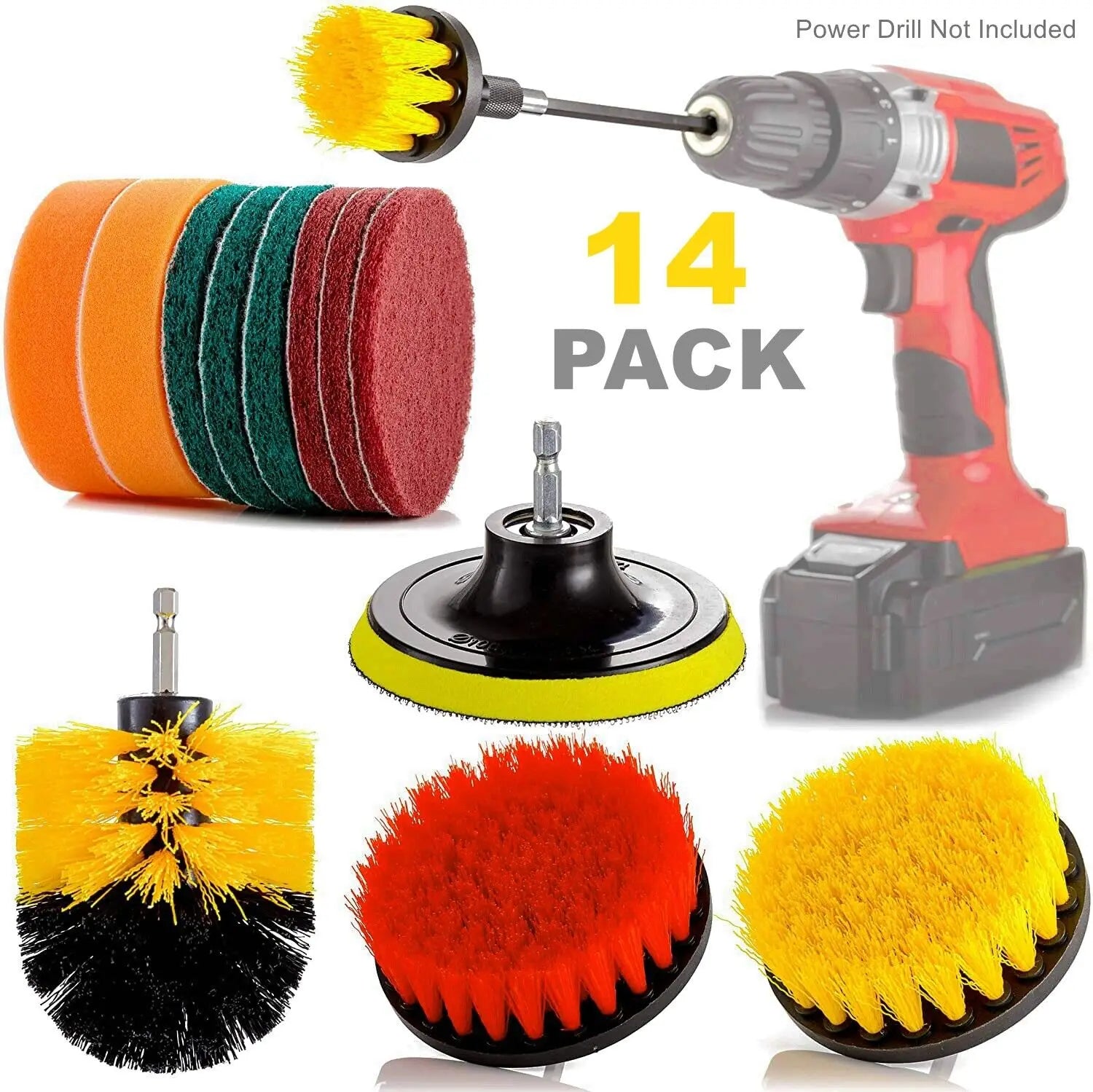 14pcs-set 33sets-ctn Combination Power Scrubber Attachments Case-Enclosed Drill Brush Set Car Carpet Tile Grout Cleaning