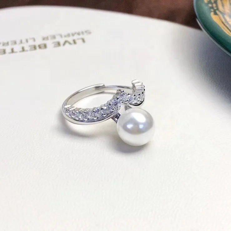 R824 7-8mm Natural Freshwater Pearl Ring Accessory 925 Sterling Silver Adjustable Size Engagement Jewelry Ring for Women