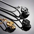 Punk Hip Hop Bone Pendant Necklace Gold Silver Black Skull Pendant Stainless Steel Choker Locomotive Necklace