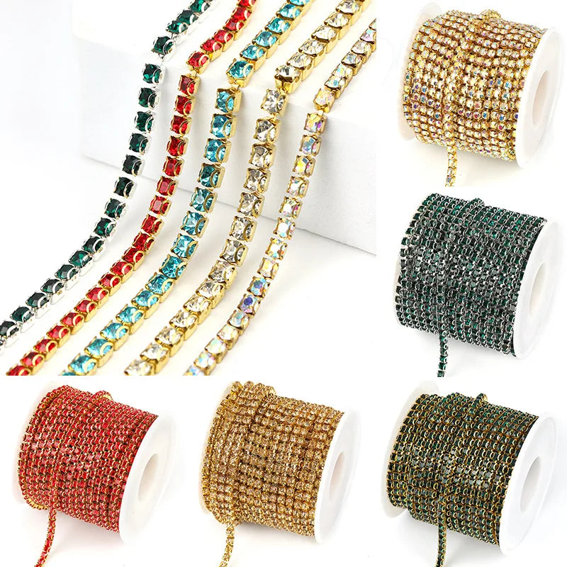 2025 Crystal Wholesale Colorful Single Row Rhinestone Cup Chains for Shoes Boots Decoration Crystal Trimming Chain Rhinestone