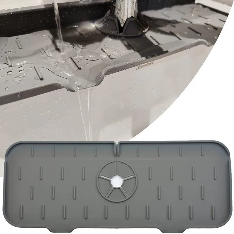 2022 Silicone Faucet Splash Guard Mat for Sink Set of 2 Grey Color Sink Water Splash Guard