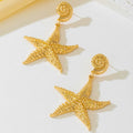 KAIMEI 2025 New Arrival Fashion Jewelry Metallic Ocean Series Starfish and Conch Earrings for Women 18k Gold Plated Star Earring