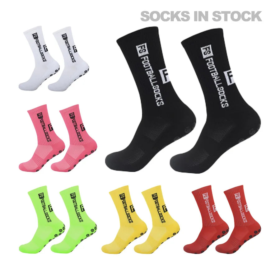 Anti slip Crew Soccer Grip Socks in Stock Men Sports Socks Wholesale Nylon Football Socks