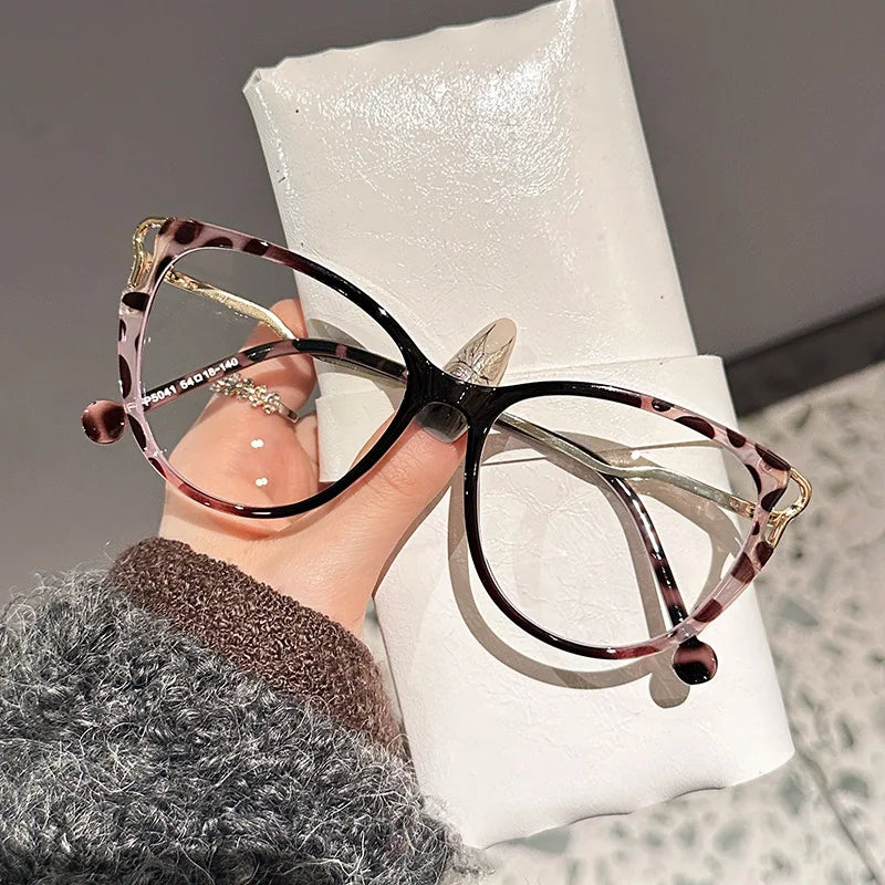 New Contrast Color Oversized Metal TR90 Cat Eye Computer Optical Eyeglasses Frames Women Clear Lens Prescription Eyewear