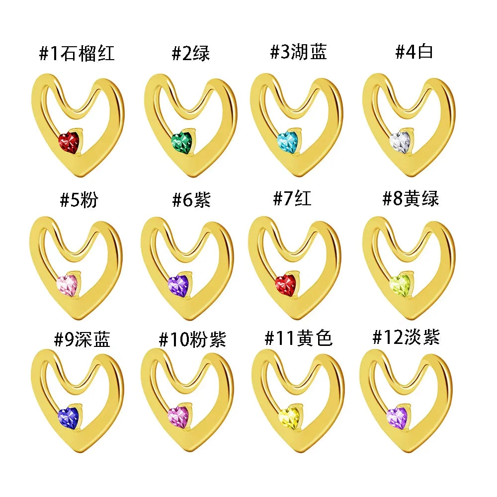 DIY Gold Plated Heart Pendant Charms Kit 12 Rhinestone Inlayed for Fashion Bracelets and Necklaces for Parties and Weddings