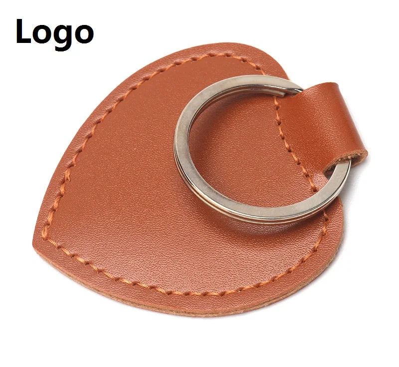 Custom Logo PU Leather Key Holder Simple Business Heart Shaped Car Key Ring with Hanging