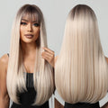In Stock Long Straight Wig Dark Root Blonde Synthetic Wig High Density Heat Resistant Anti-scald Fiber Durable Matte