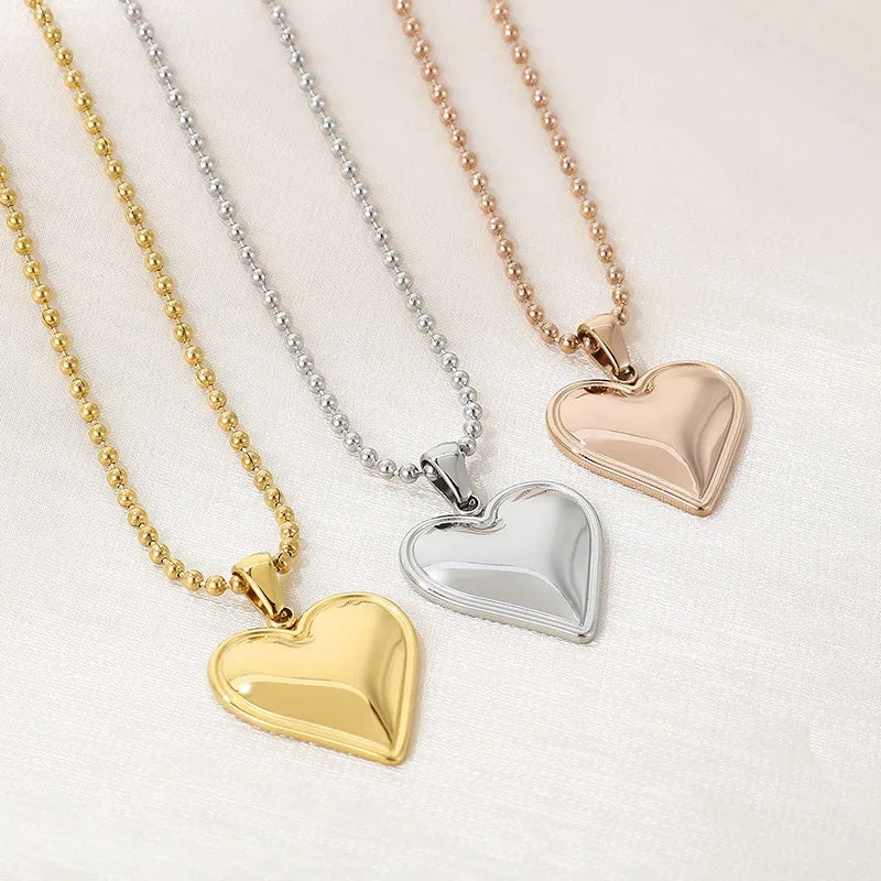 18K Gold Plated Heart Shape Pendant Necklace Minimalist Design Stainless Steel Heart Necklace for Women Jewelry