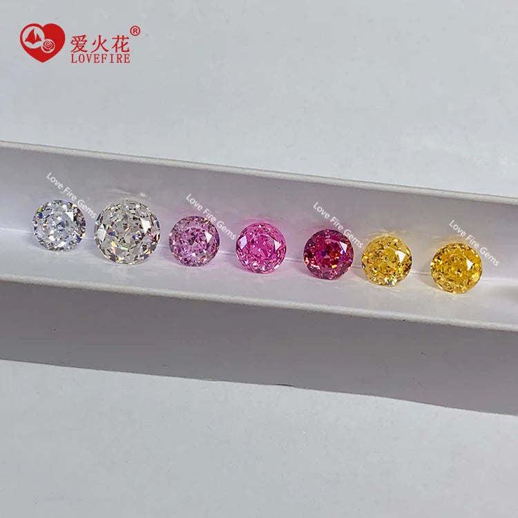 Round Brilliant Cut Simulated Diamond Cz Zircon Stone Crushed Ice Cut Yellow pink Blue Multicolour Synthetic Cubic Zirconia