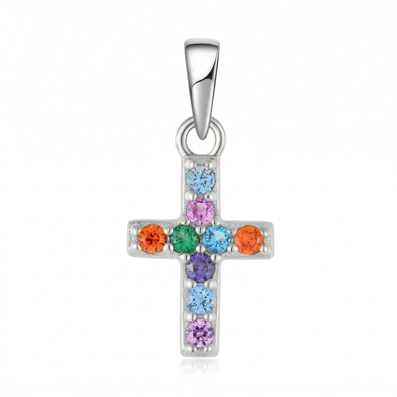 YILUN OEM Custom Cross Jewelry Women Colorful Cubic Zirconia Tiny 925 Sterling Silver Small Cross Pendant Wholesale