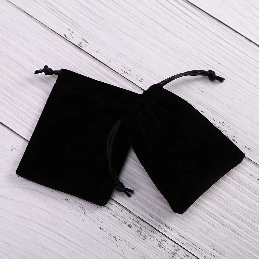 8x10cm Black Velvet Jewelry Cosmetics Pouch Drawstring Pocket Small Storage Bag