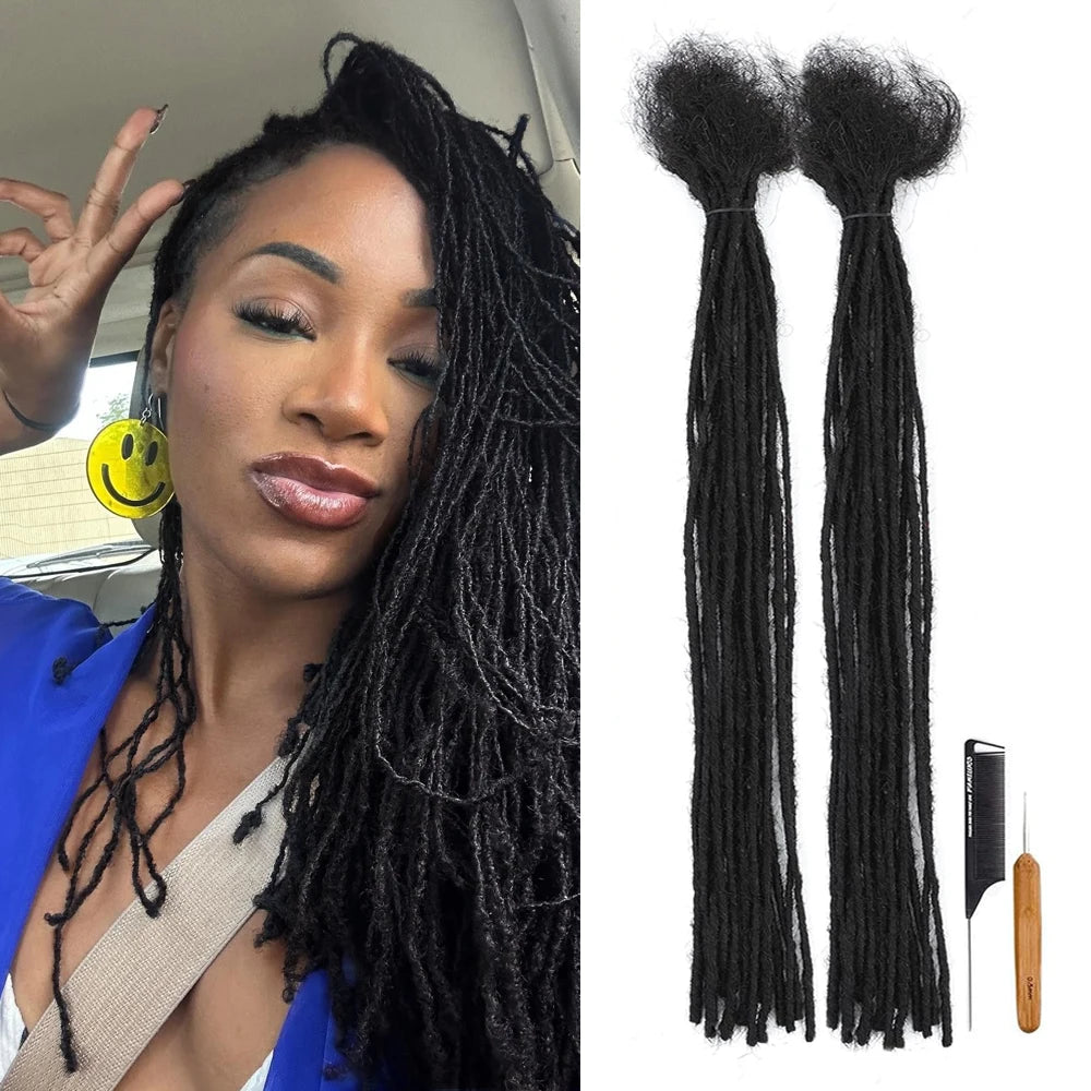 100% Real Human Remy Hair Dreadlock Full Head Handmade Permanent Loc Extensions Bundles Can Be Dyed Bleached Curled Needles