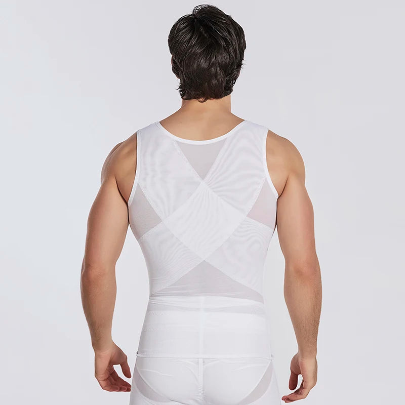 Waist Trainer Muscle Girdle Shirt Men Slimming Body Shaper Tummy Vest Mesh Chain Corset Correction