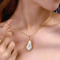 Women's Unique Minimalist Stainless Steel Pearl Necklace with Link Chain Hypoallergenic Jewelry Featuring Geometric Pattern