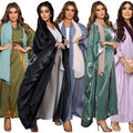 Satin Open Abaya Kimono Turkey Bubble Sleeve Abayas for Women Dubai Dress Islamic Clothing Modest Outfits Kaftan