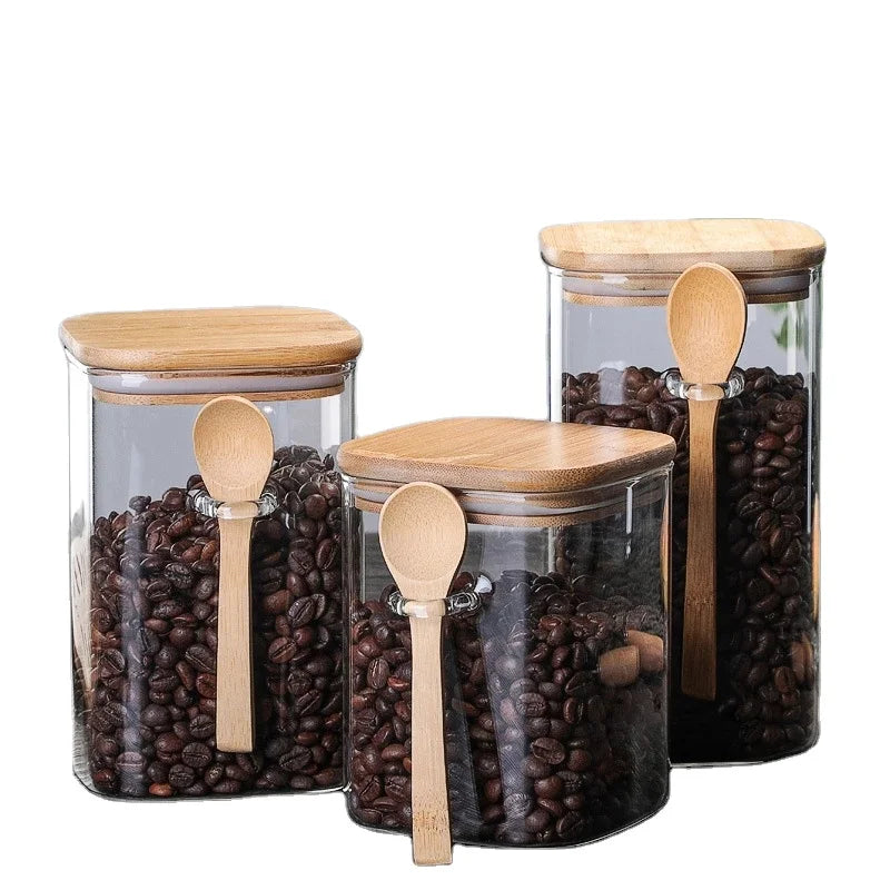 850ml Borosilicate Glass Jars Kitchen Food Storage Bottles Jar Pantry Organizer Airtight Canisters With Bamboo Lids and Spoon