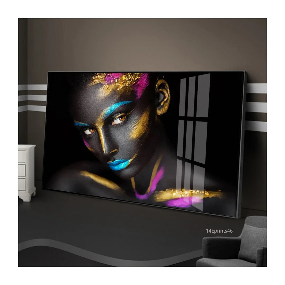 Sexy African Woman in Black Gold UV Printing Wall Art Resin Acrylic Crystal Porcelain Painting African Art