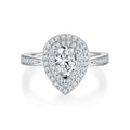 Wish Jewelry New Arrival White Gold Plated 925 Sterling Silver Double Halo Pear Shaped Moissanite Engagement Wedding Ring