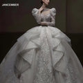 Romantic Sweetheart Neck Wedding Dress Puff Sleeves Elegant 3D Flower Bridal Gown Luxury Sequins Ball Gown LSHT038