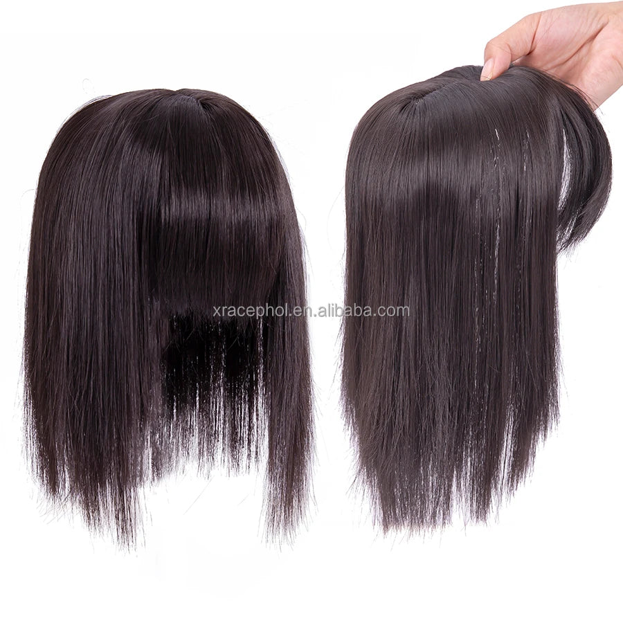 Premium Synthetic Hair Piece 10" Long Straight Hair Extension Clip in High Temperature Fiber Women Toupee Middle Part Hairpieces