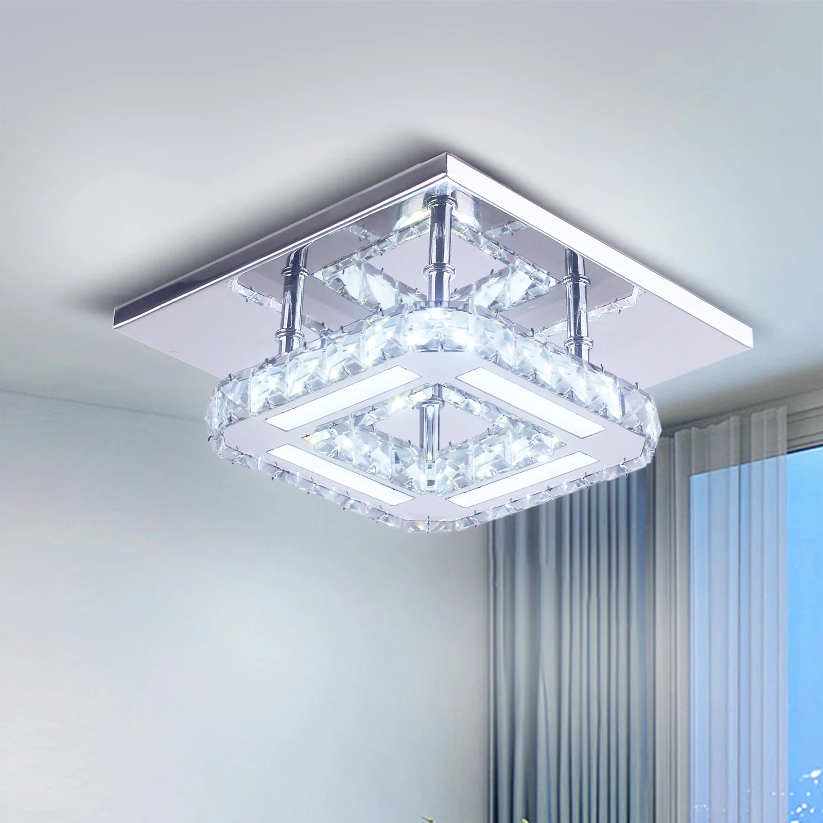 Modern Small square K9 Crystal Corridor Ceiling Lights Flush Mounted Ceiling Chandelier for Indoor Living Room