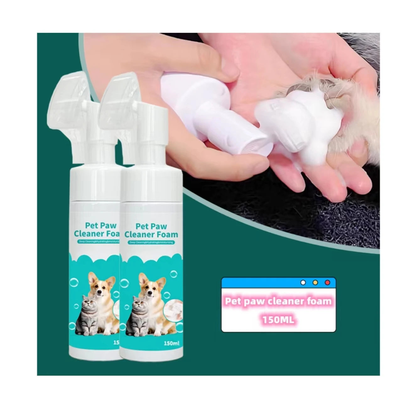 100% Natural Organic Waterless No-Rinse Dry Shampoo Foam With Silicon Brush for Pet Dog Paw Cleaner
