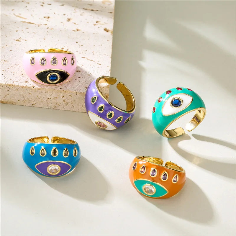 Open Adjustable Jewelry Engagement Wedding Rings for Women Copper Zircon Demon Eye Ring