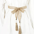 Vintage Literary Bohemian Ladies Hourglass Girdle Hand-Woven Knitted Waist Chain with Hollow Tassel