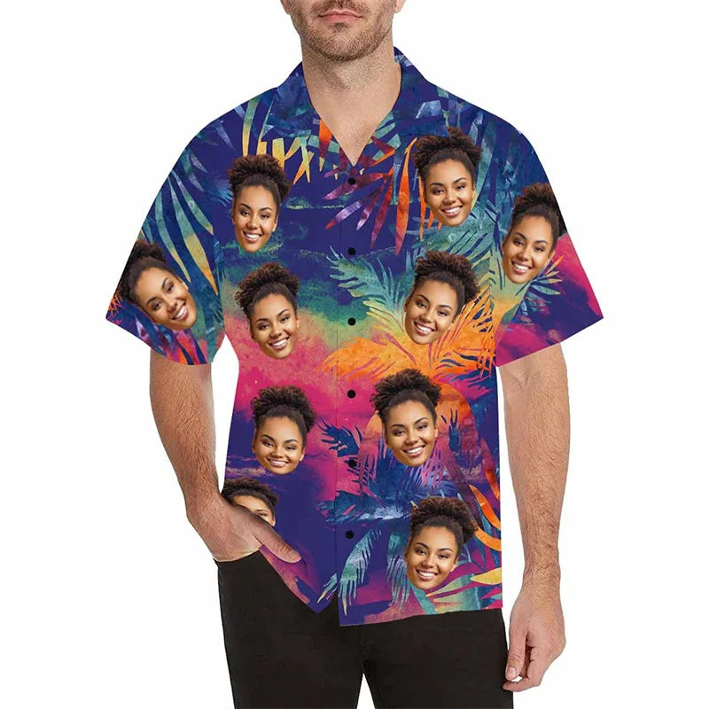 Print on Demand Men's Breathable Custom Printed Shirt Summer Spring Casual V Neck Holiday Short Sleeve Single Breasted Shirt