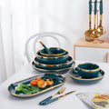 Ceramic Dinner Plates Dinnerware Set Dishes Luxury Green Food Plate Set Salad Soup Bowl Plate and Bowls Set for Restaurant Hotel